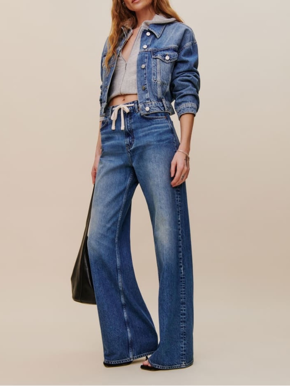 NWT Reformation Cary Drawstring Wide Leg Jeans High Rise Slouchy Fit Size 25